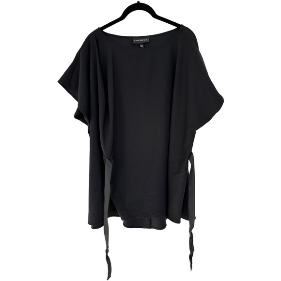 Lane Bryant Shirt Short Sleeve Blouse Black Ties In Front With Ribbon Size 14/16 - Picture 2 of 10